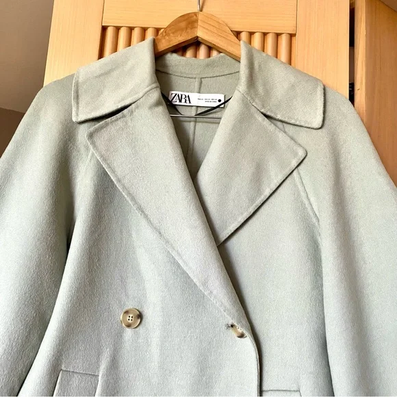 NEW Zara oversized wool blend coat baby green - Picture 7 of 15